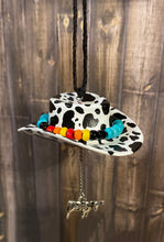 Load image into Gallery viewer, Cow Print Cowboy Hat Rearview Mirror Hanger