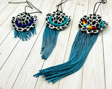 Load image into Gallery viewer, Cow Print Cowboy Hat with Tassel/Fringe Car Rearview Mirror Hanger
