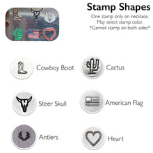 Load image into Gallery viewer, Howdy Cow Tag Metal Stamped Necklace