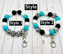 Load image into Gallery viewer, Silicone Beaded Wristlet/Keychain-Cow Print