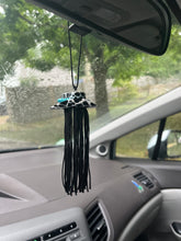 Load image into Gallery viewer, Cow Print Cowboy Hat with Tassel/Fringe Car Rearview Mirror Hanger