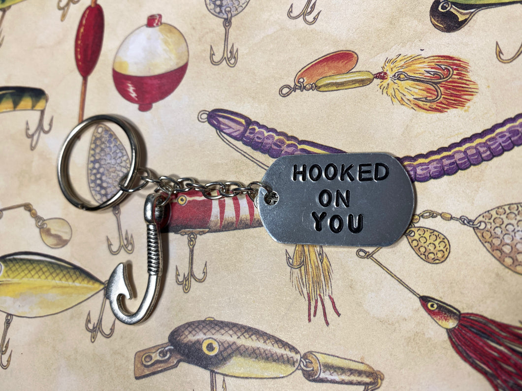 Hooked On You Metal Stamped Keychain