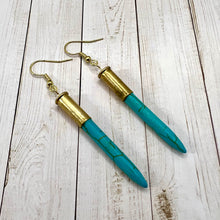 Load image into Gallery viewer, 22 Caliber Turquoise Spike Dangle Earrings
