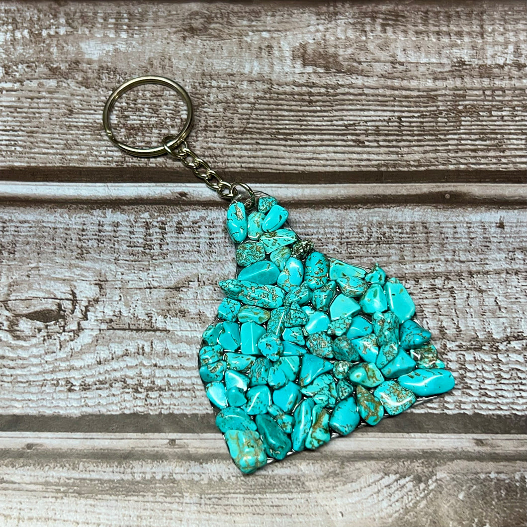 Turquoise Stone Cattle Tag Keychain | Turquoise Stone Keychain | Cattle Tag Keychain | Western Keychain | Cow Tag Keychain