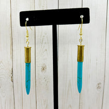 Load image into Gallery viewer, 22 Caliber Turquoise Spike Dangle Earrings
