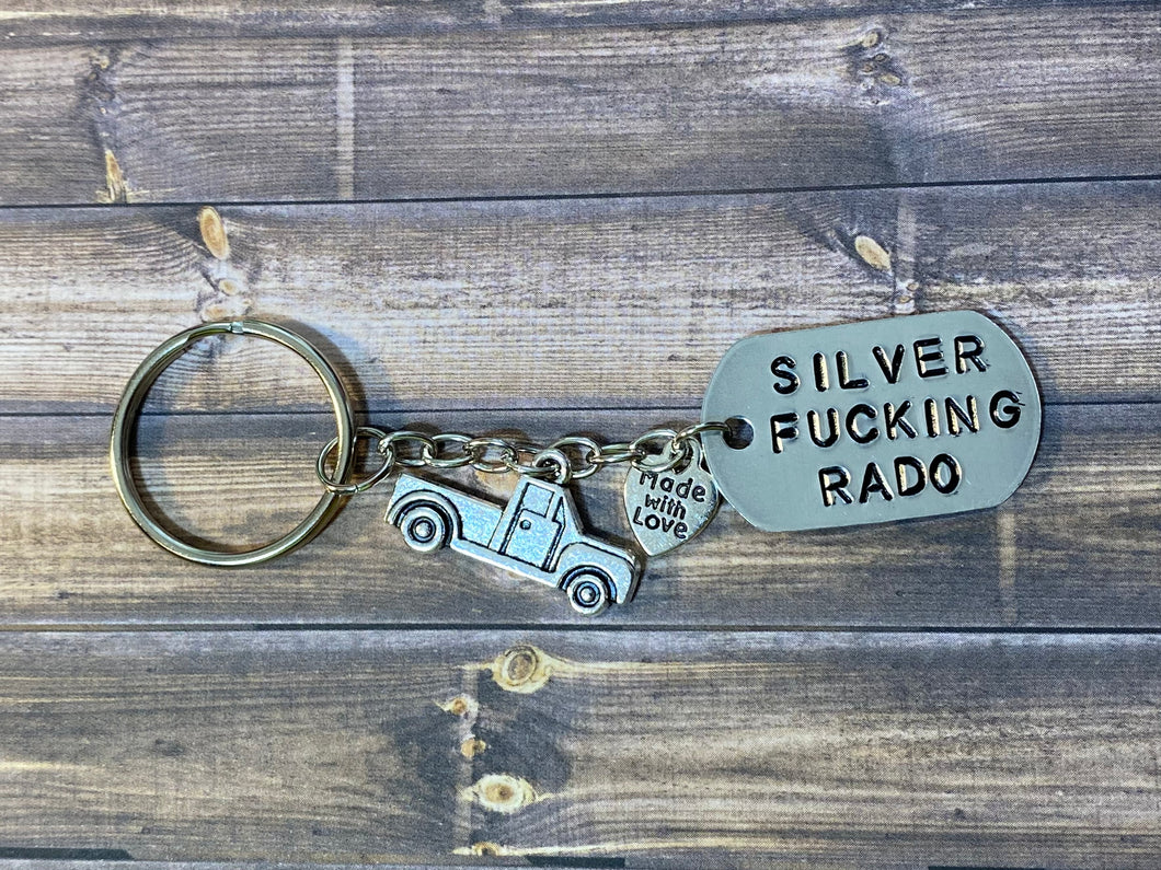 Silver Fucking Rado Metal Stamped Keychain