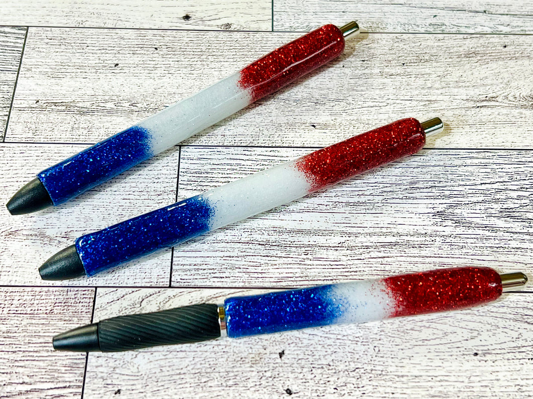 Glitter American Flag Resin Gel Ink Pen- Refillable