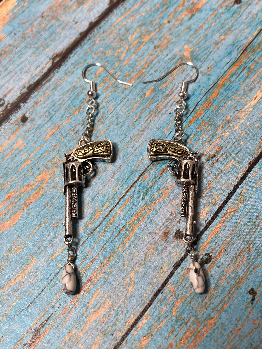 Western Pistol with Stone Dangle Earrings