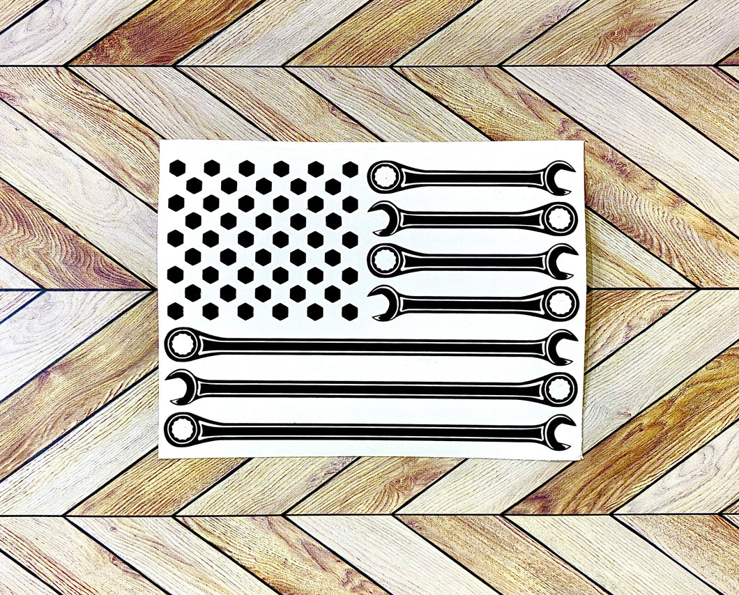 American Flag Mechanic Wrenches Decal