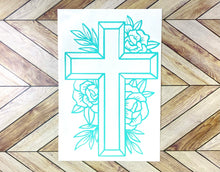 Load image into Gallery viewer, Cross With Flowers Decal
