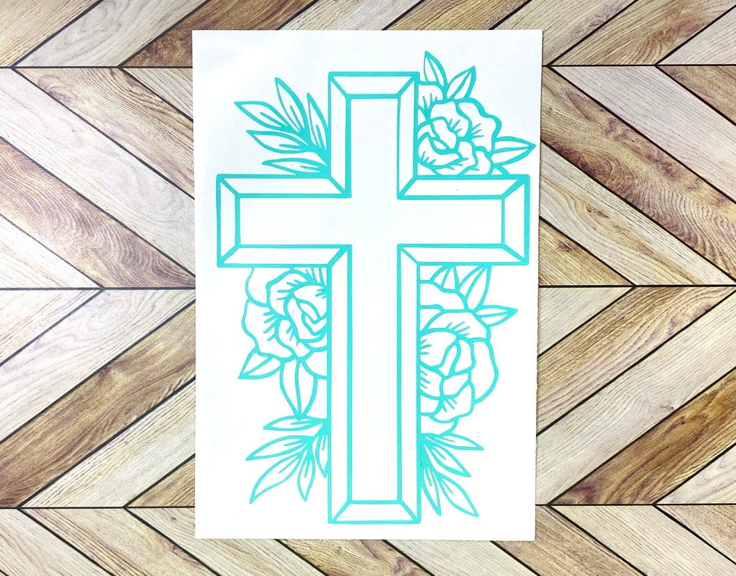 Cross With Flowers Decal