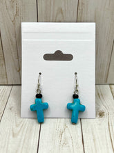 Load image into Gallery viewer, Turquoise Cross with Bead Dangle Earrings |Nickel Free|
