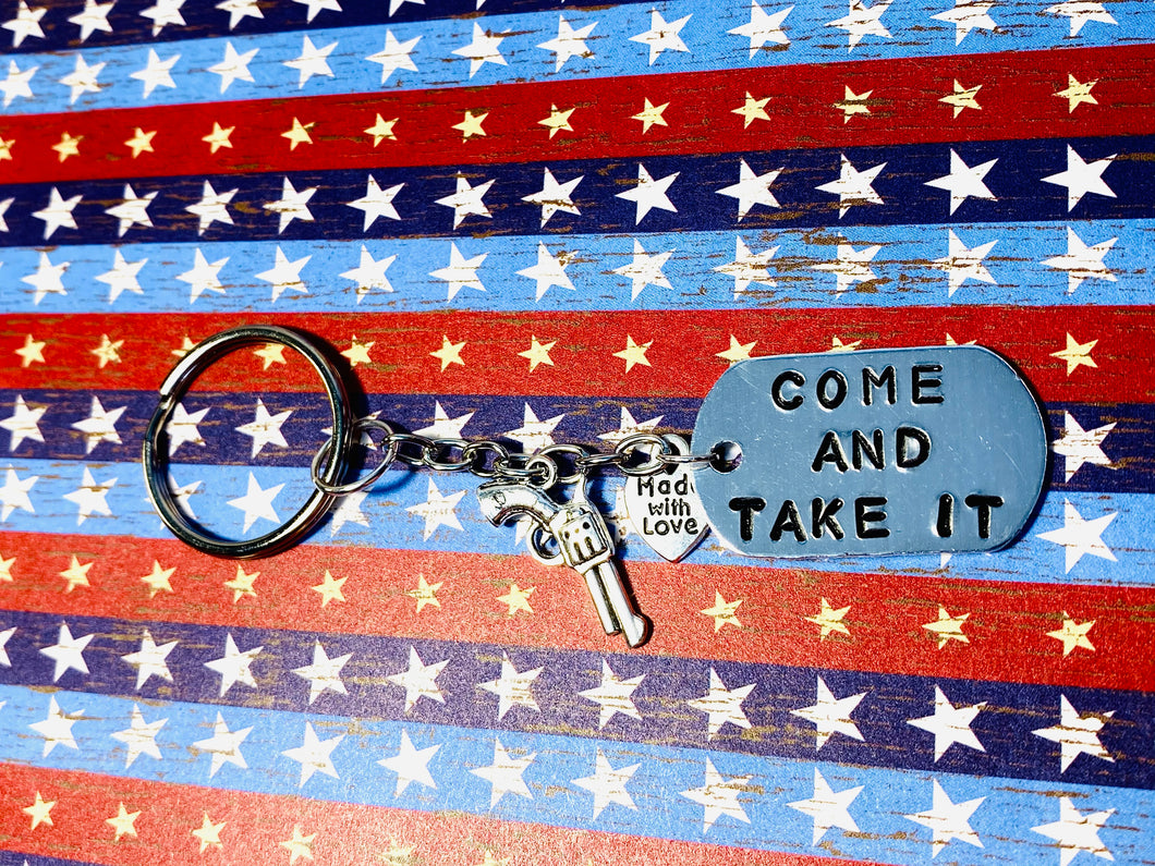 Come & Take It Metal Stamped Keychain