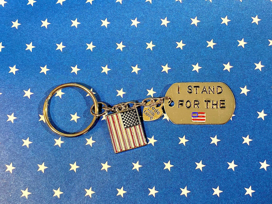 I Stand for the American Flag Metal Stamped Keychain