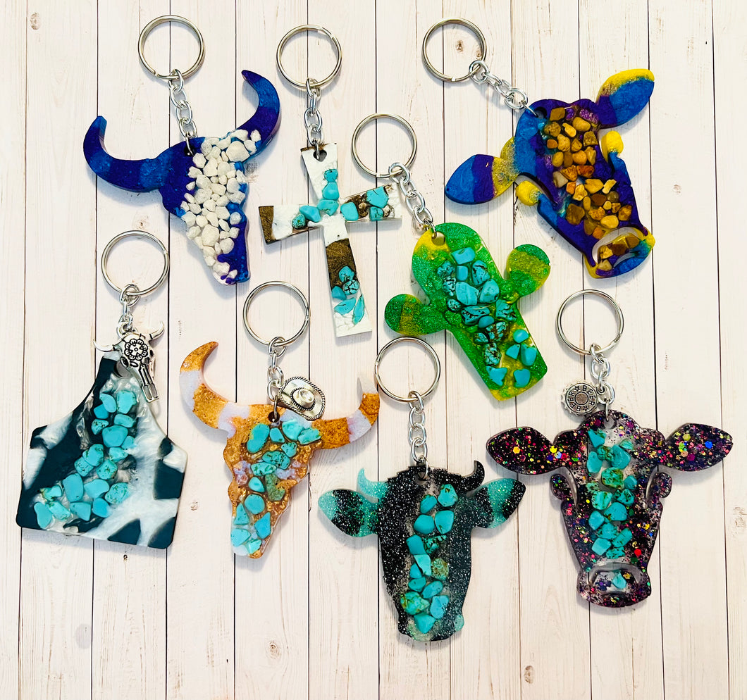 Resin Western Keychains with Rocks