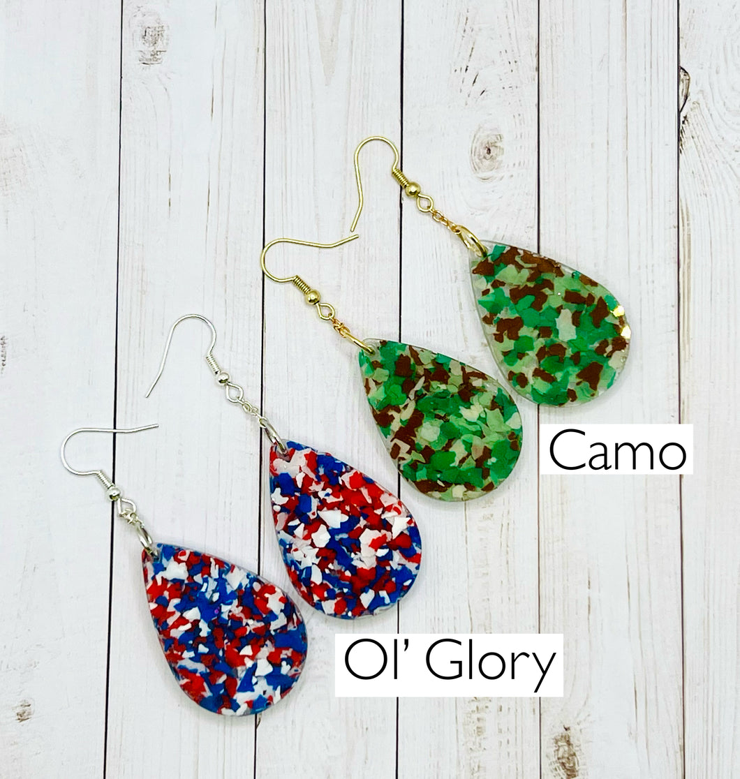 Patriotic Resin Teardrop Dangle Earrings