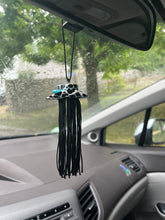 Load image into Gallery viewer, Cow Print Cowboy Hat with Tassel/Fringe Car Rearview Mirror Hanger
