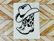 Load image into Gallery viewer, Cow Print Cowboy Boot &amp; Hat Decal
