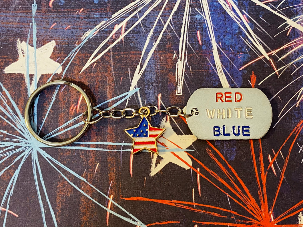 Red White Blue Metal Stamped Keychain